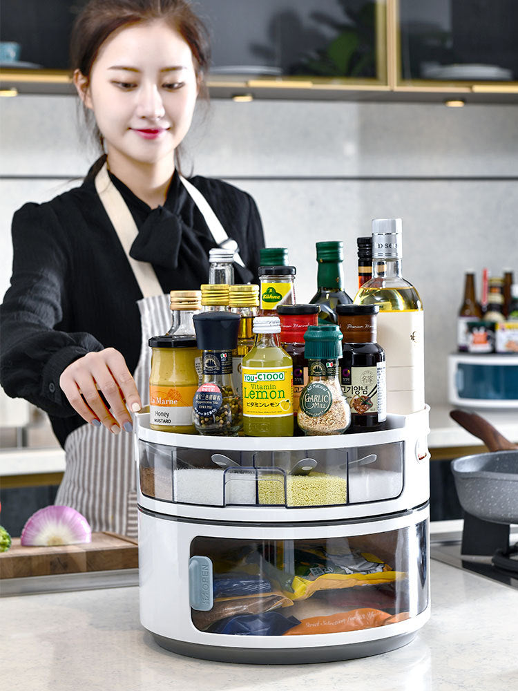 Multifunctional Double-layer Round Turntable For Kitchen Storage Rack