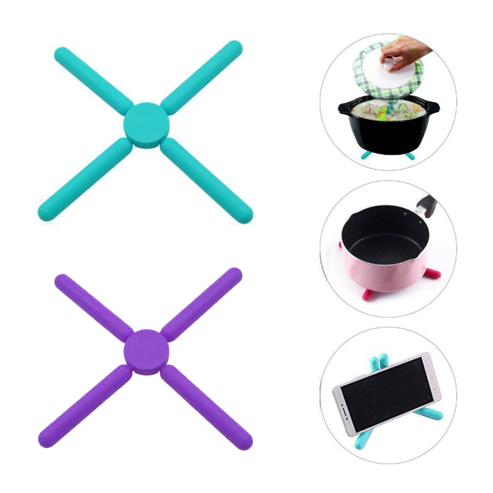 Folding Silicone Placemat Cross-shaped Insulation Tea Cup Mat Pot Pad Portable Phone Holder Home Kitchen Accessories