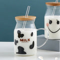 Transparent Glass Juice Bottle Straw Cup