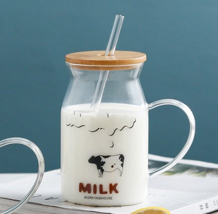 Transparent Glass Juice Bottle Straw Cup