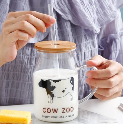 Transparent Glass Juice Bottle Straw Cup
