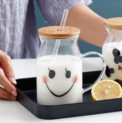 Transparent Glass Juice Bottle Straw Cup