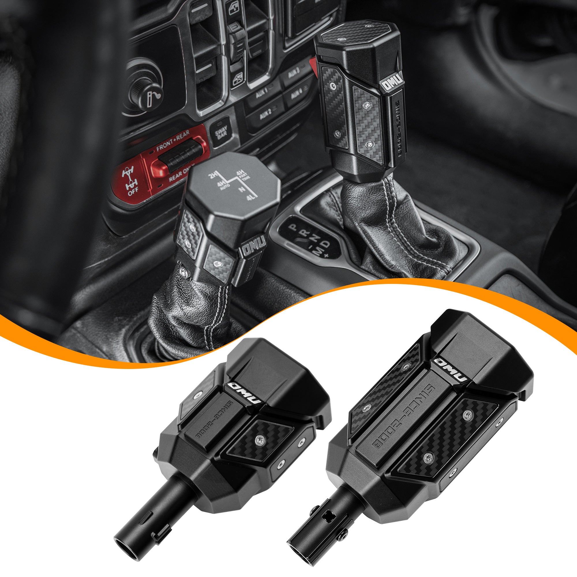 OMU Genesis Series Aluminum Alloy Gear Shif-t Knob  Automatic Transmission Shifter & Transfer Case Lever Handle Kit For Je Ep Wrangler JL Gladiator JT 2018-2024 Not Fit For Manual Transmission