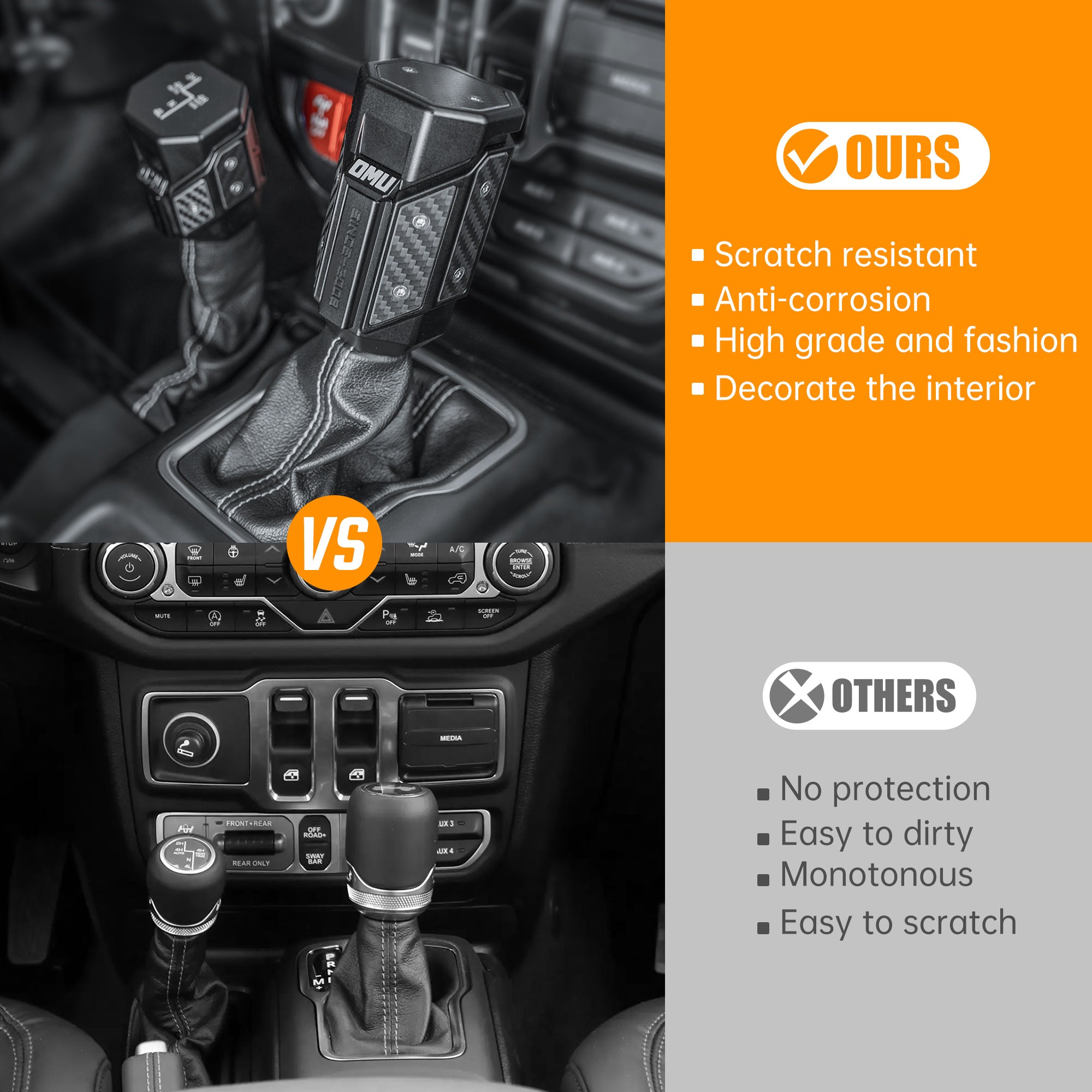 OMU Genesis Series Aluminum Alloy Gear Shif-t Knob  Automatic Transmission Shifter & Transfer Case Lever Handle Kit For Je Ep Wrangler JL Gladiator JT 2018-2024 Not Fit For Manual Transmission