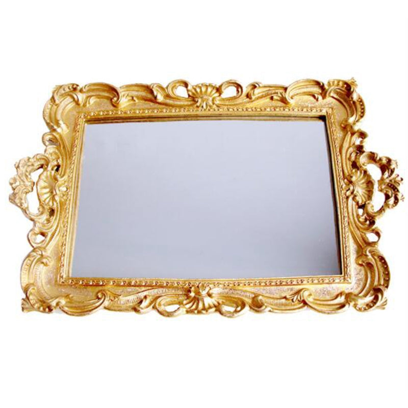 Golden printed mirror glass tray