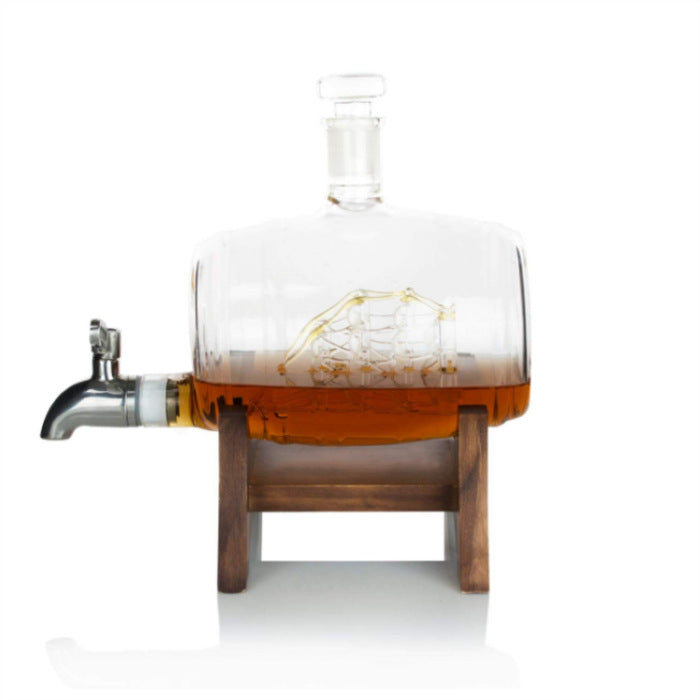 1000ml spirit bottle sailing wine barrel craft wine bottle with tap wine barrel smooth sailing glass decanter