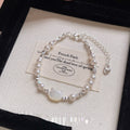 Zircon-spaced Pearl And Silver-dust Cat-head Bracelet For Women