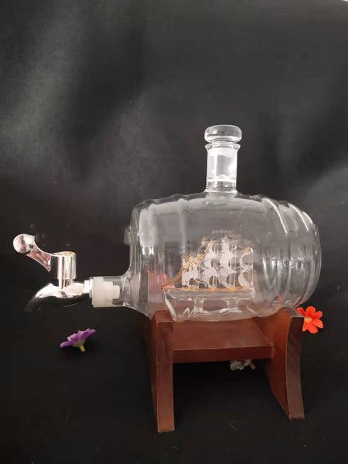 1000ml spirit bottle sailing wine barrel craft wine bottle with tap wine barrel smooth sailing glass decanter