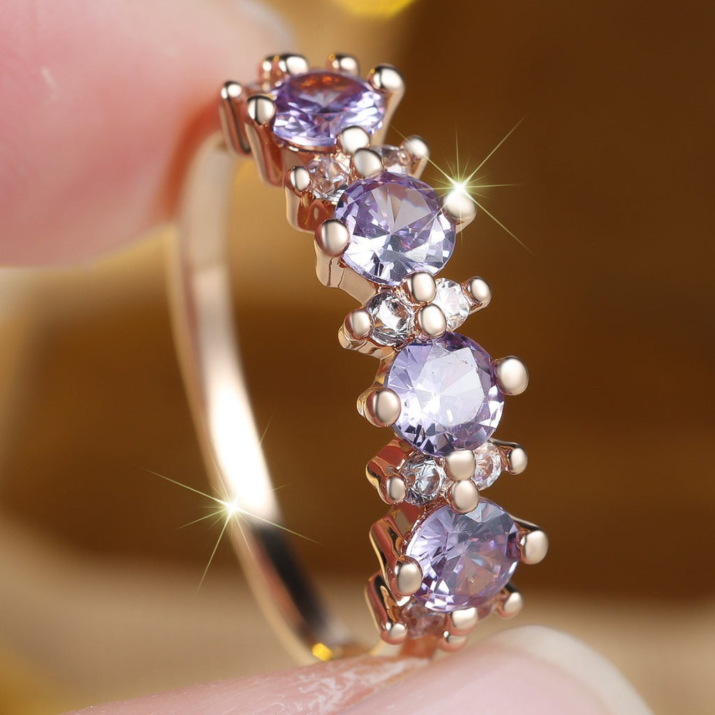 French-style Round Purple Diamond-edged Ring For Women