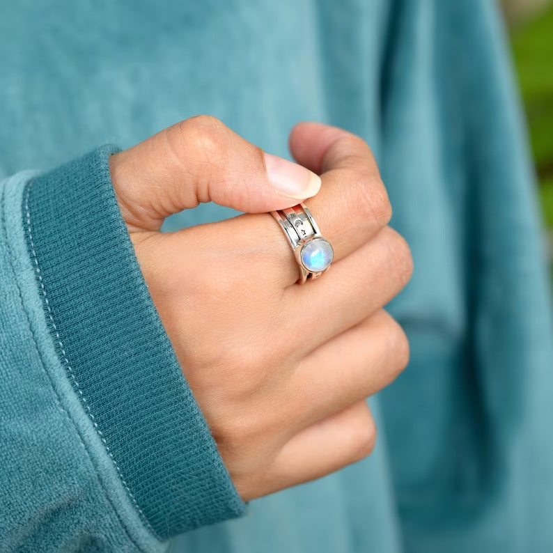 Bohemian Moonstone Star And Moon Ring
