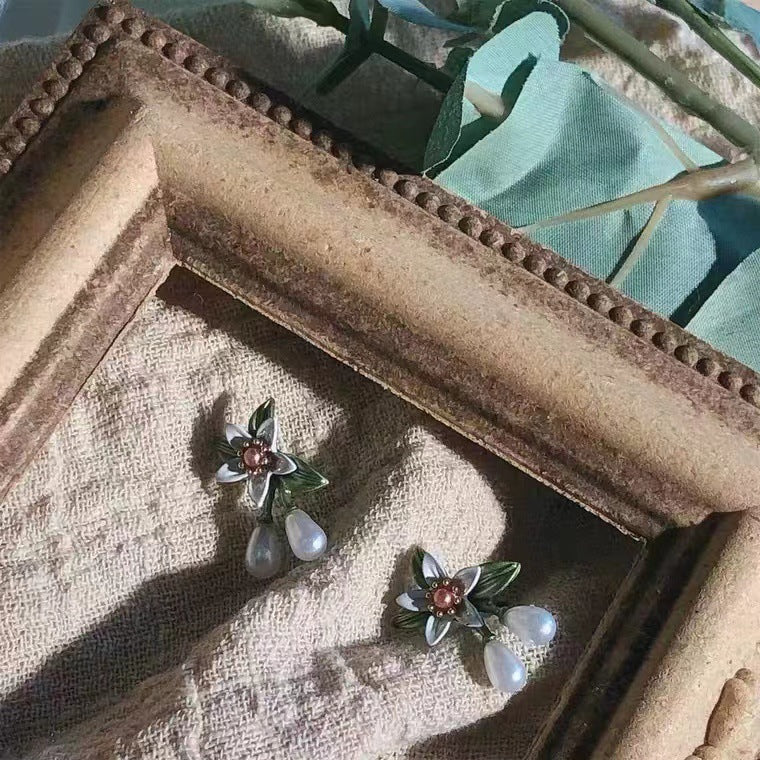 Silver Needle Earrings For Women Enamel-glazed Sweet Flowers