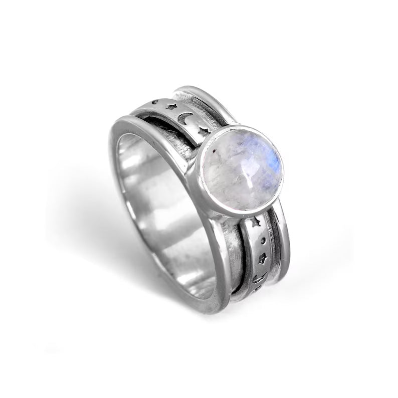 Bohemian Moonstone Star And Moon Ring