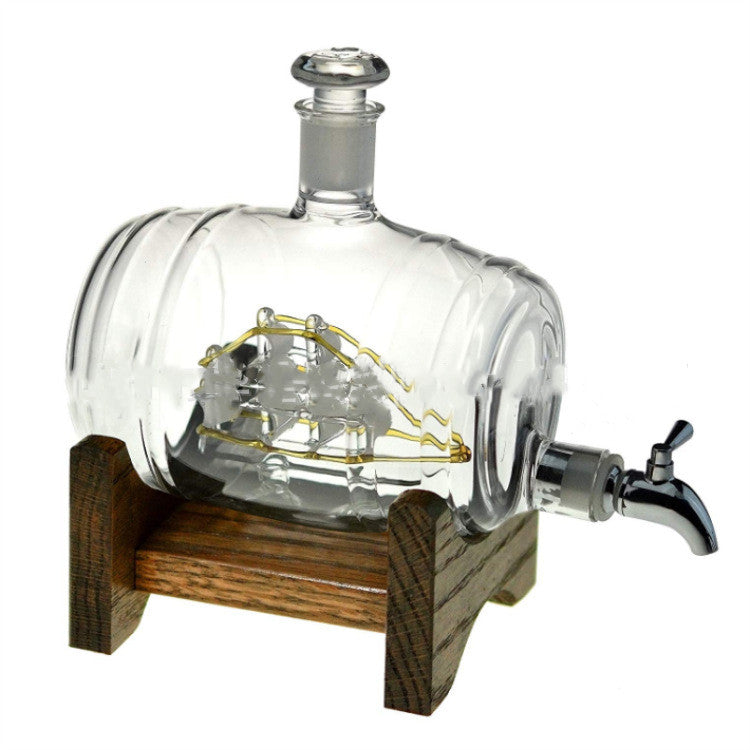 1000ml spirit bottle sailing wine barrel craft wine bottle with tap wine barrel smooth sailing glass decanter