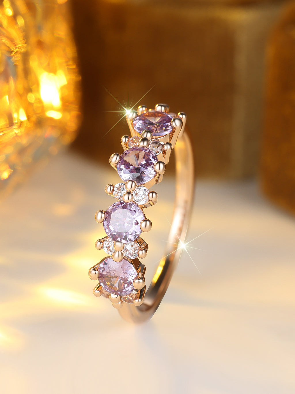 French-style Round Purple Diamond-edged Ring For Women