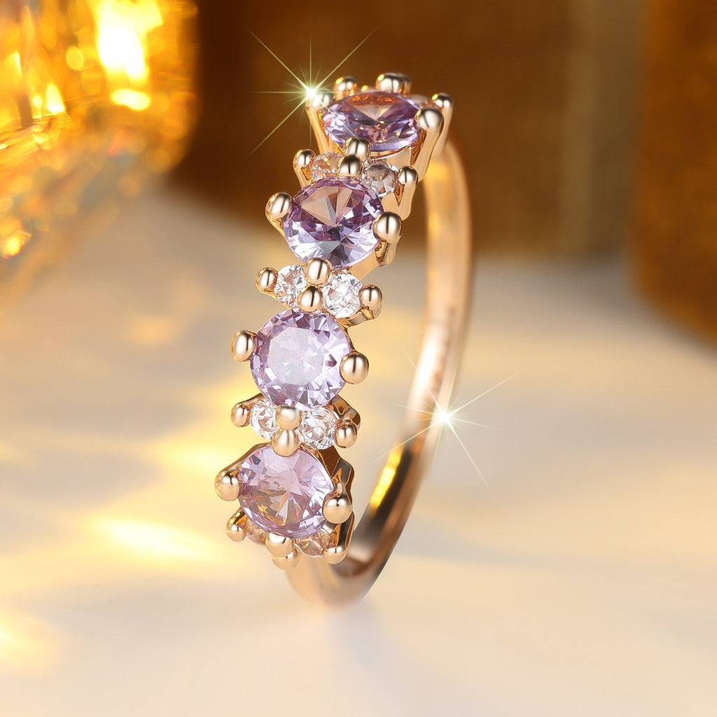 French-style Round Purple Diamond-edged Ring For Women