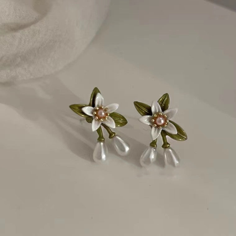 Silver Needle Earrings For Women Enamel-glazed Sweet Flowers
