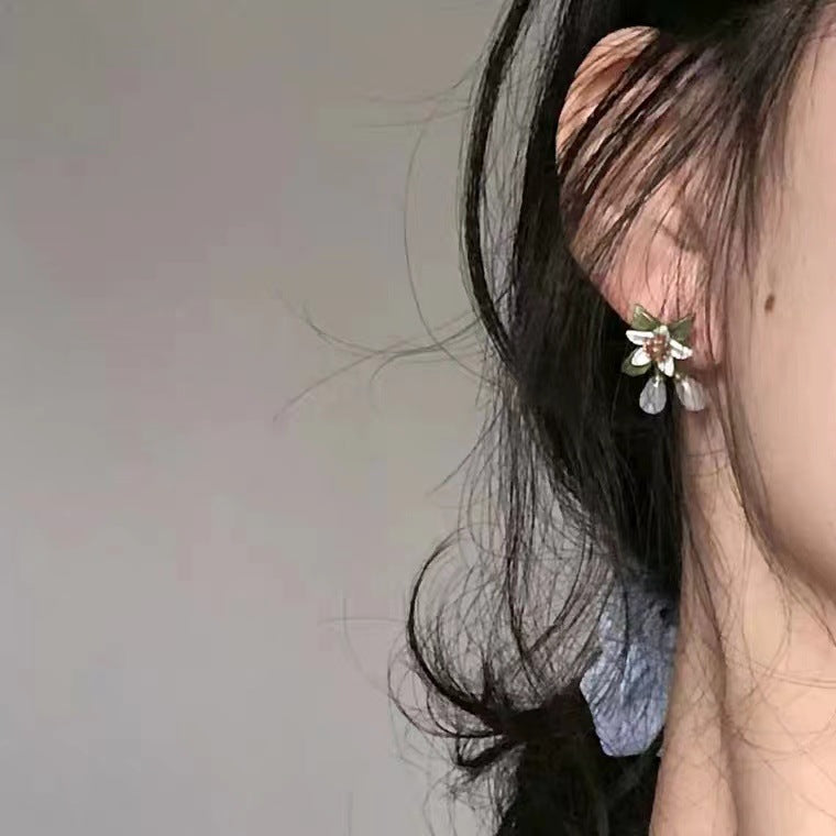 Silver Needle Earrings For Women Enamel-glazed Sweet Flowers