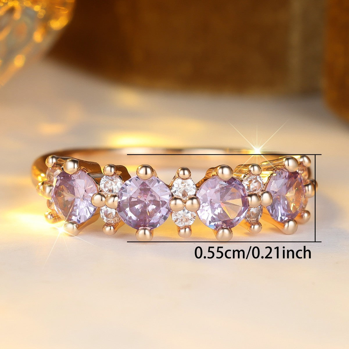 French-style Round Purple Diamond-edged Ring For Women