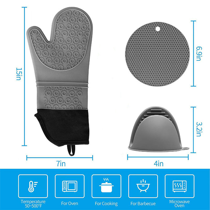 High-Temperature Resistant Thickened Silicone Insulated Oven Mitts