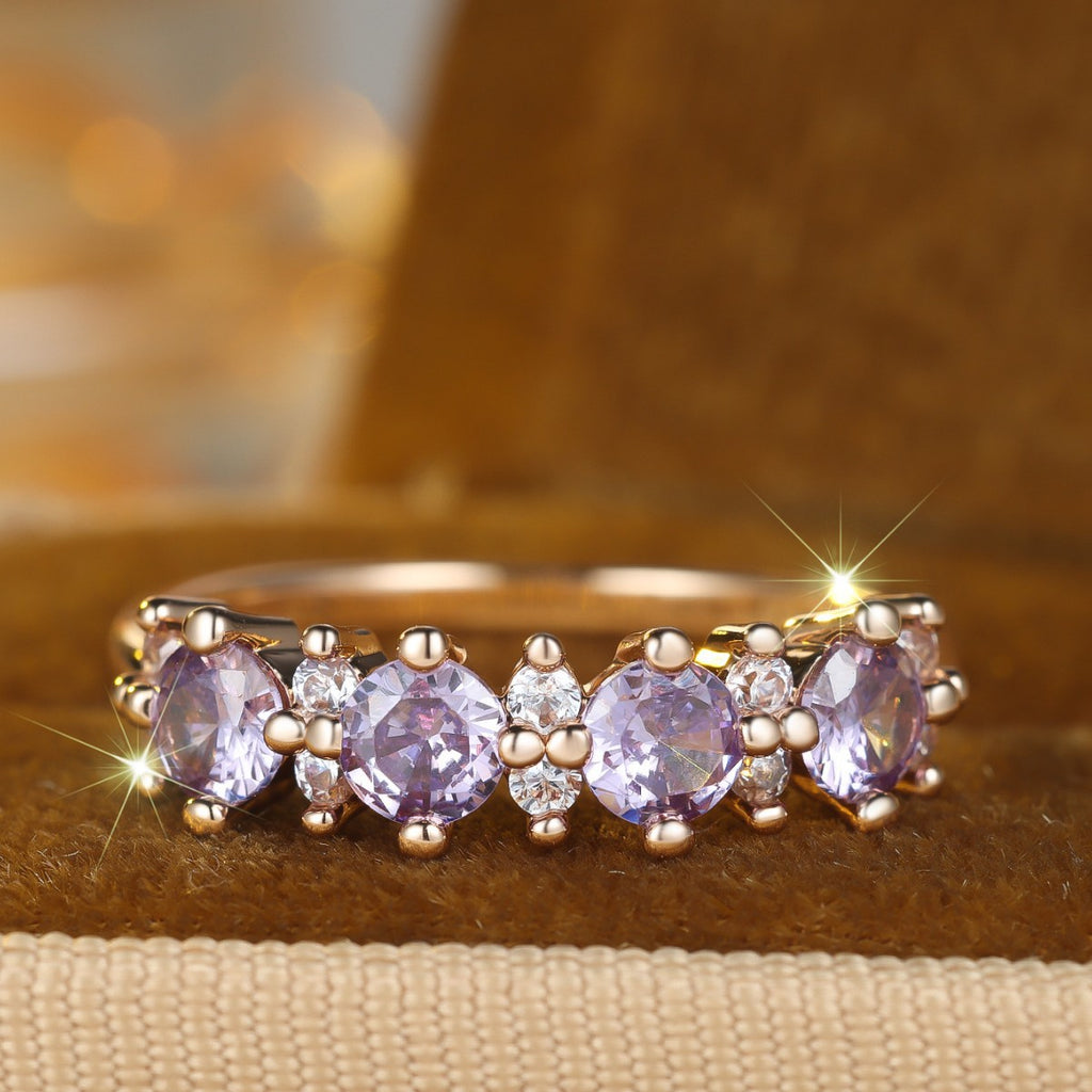 French-style Round Purple Diamond-edged Ring For Women